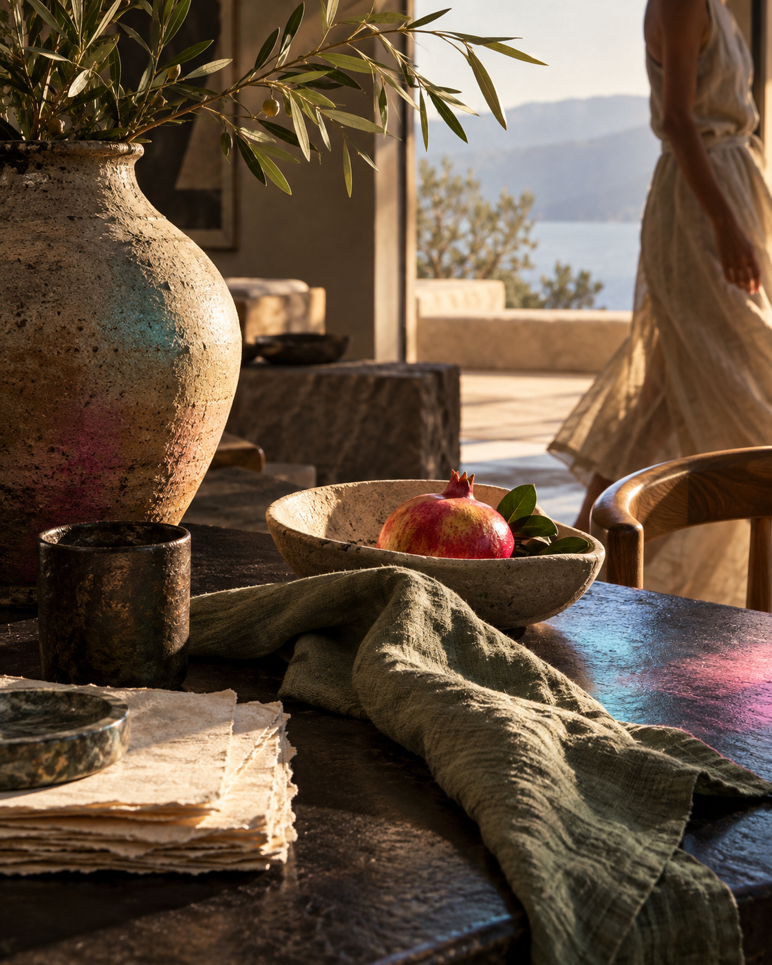 Proyecto conceptual Origen: escena lifestyle editorial con cerámica, textiles y luz natural